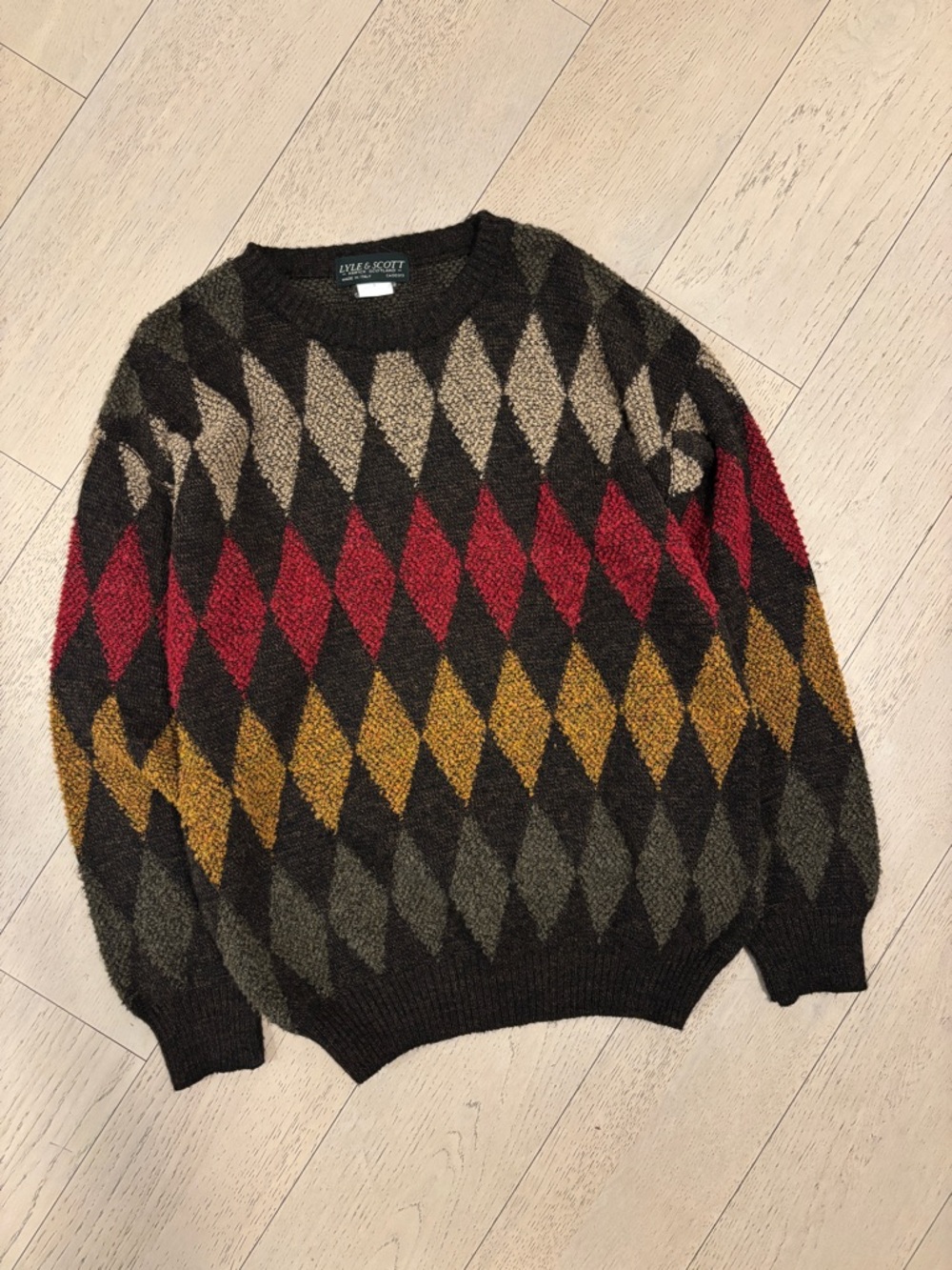 Lyle & Scott Vintage Wool Blend Sweater Mens Medium Argyle Diamond Made In Italy